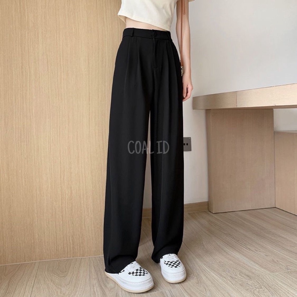 YEON Loose Pants Crinkle Celana Kulot Panjang Casual Wanita