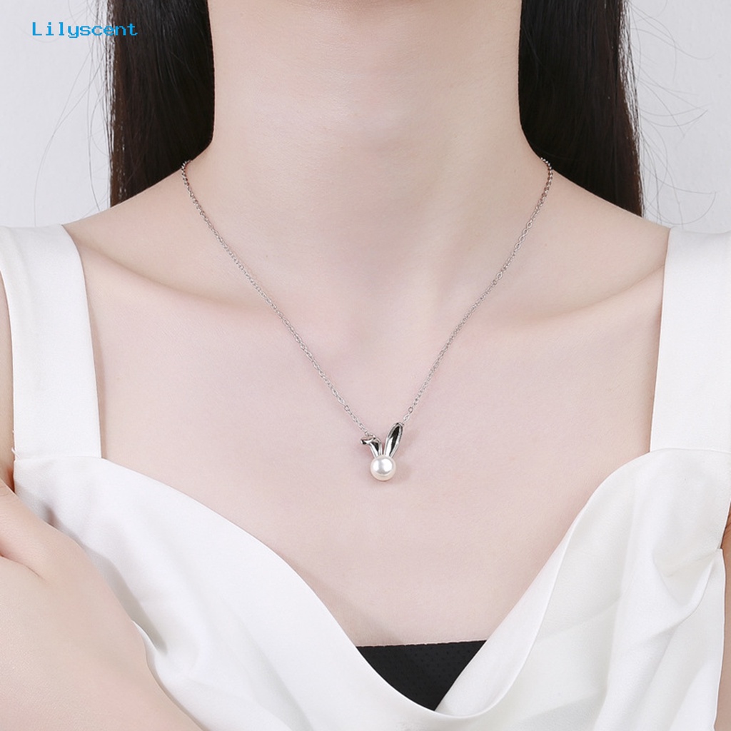 [LS] Wanita Kalung Slim Link Rantai Elegan Dainty Temperamen Hadiah Hypoallergenic Berkilau Mutiara Imitasi Kelinci Liontin Kalung Fashion Perhiasan