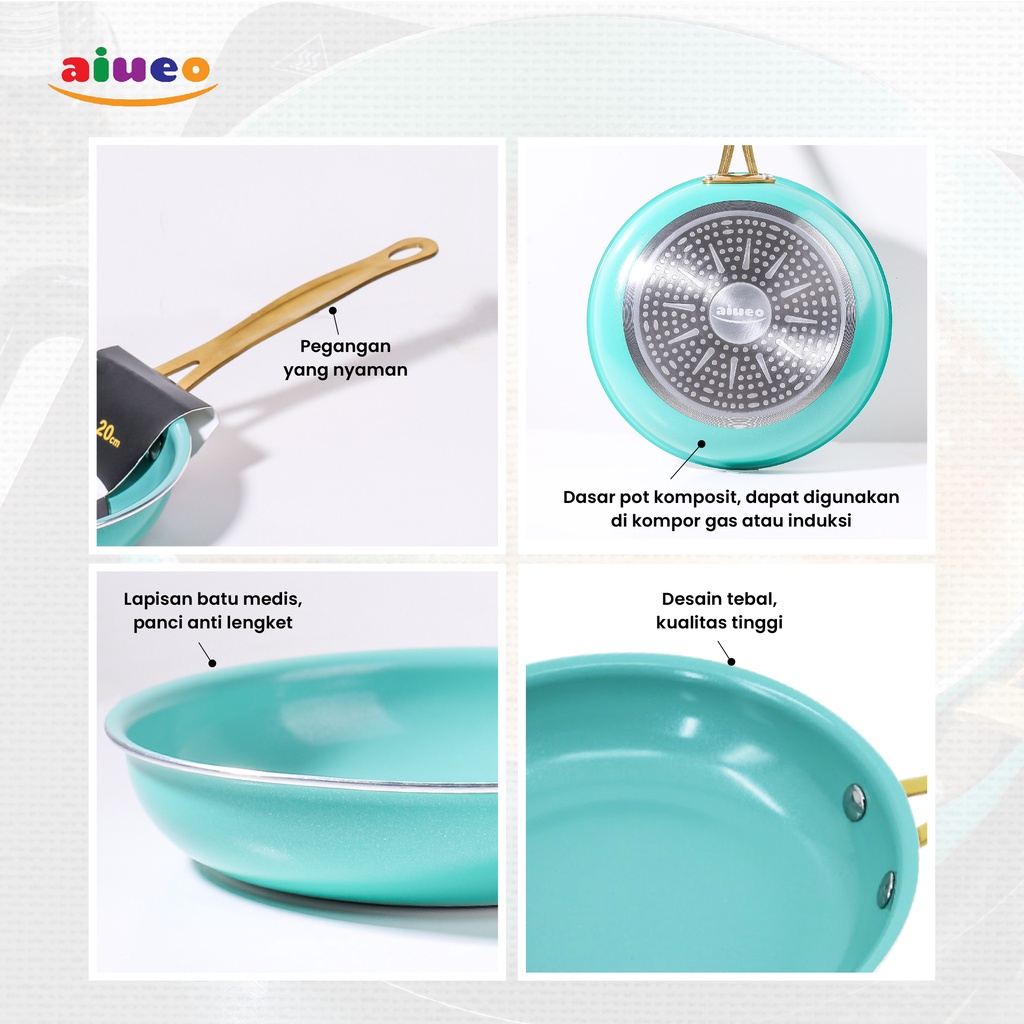 Penggorengan Anti Lengket - Frying Pan 20Cm Marble Frying Plate Anti Lengket- Teflon Bulat Stainless Steel Serbaguna