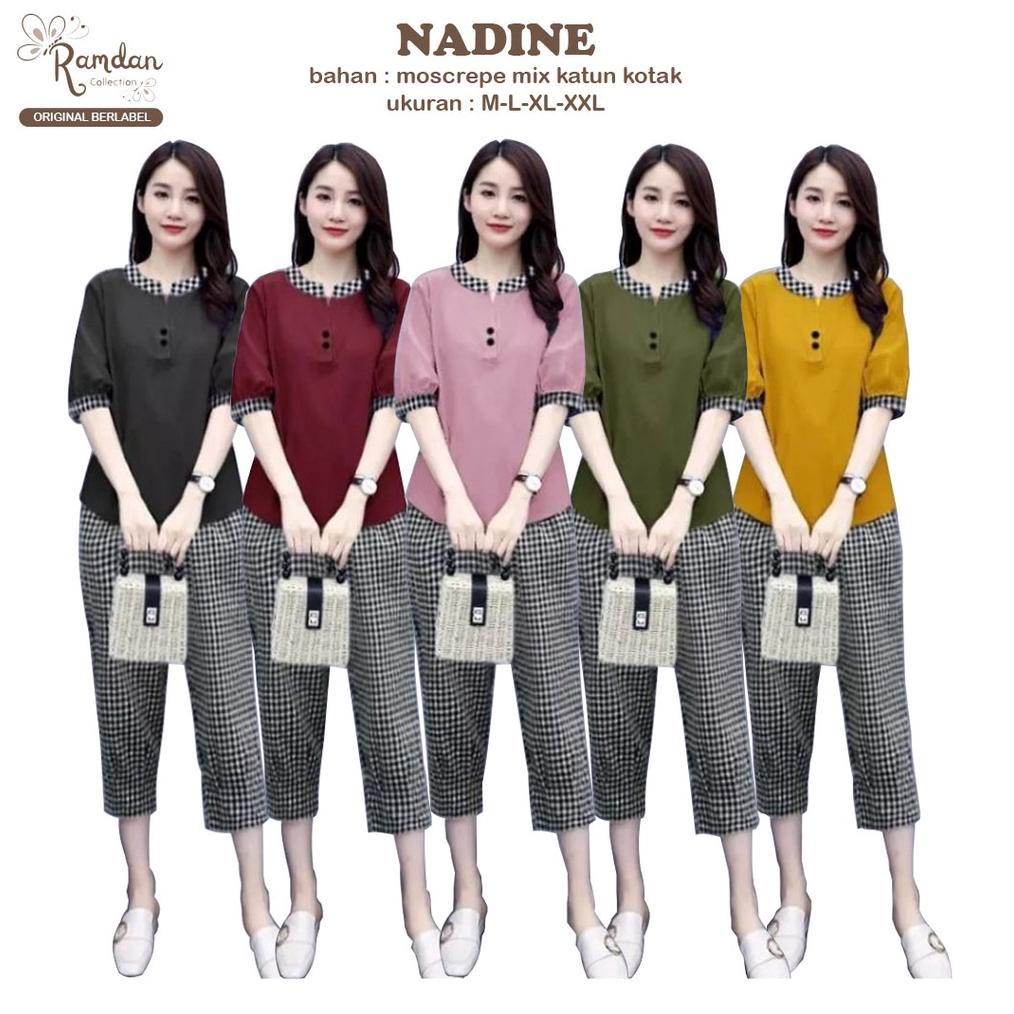 Ramdan Collection | Nadine Setcel Moscrepe Kombi Katun Kotak Termurah Blouse + Celana Set Daily Sete