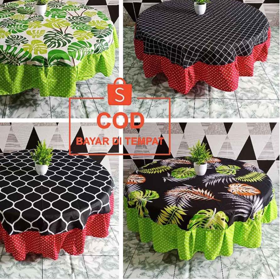 ✔ ✅ TAPLAK ALAS MEJA MAKAN KAIN BULAT JUMBO BESAR DIAMETER 150CM MODEL RUMBAI REMPEL ANEKA MOTIF BAT