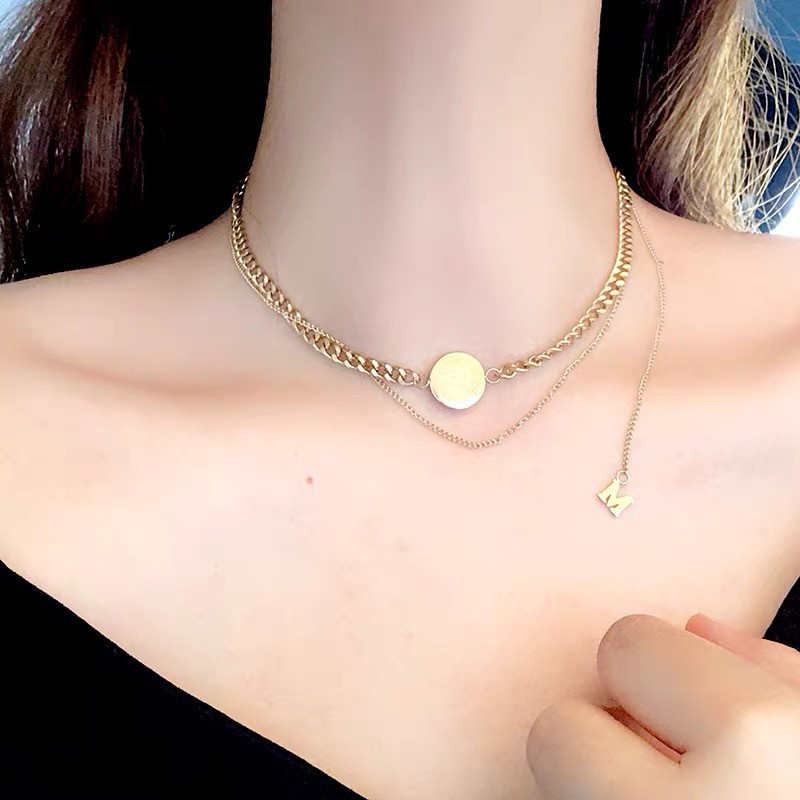 Kalung Model Rumbai Motif Tulisan | Kalung Rantai Panjang Dengan Liontin Untuk Wanita | Rose Gold 18k | Kalung Rantai Klavikula | Sendok Garpu Bahan Stainless Steel | Aksesoris Rambut Untuk Wanita