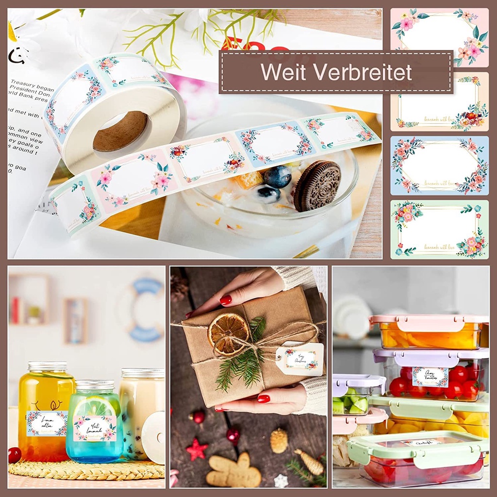 250pcs/roll Self-adhesive Kraft Tag Kertas Dapat Ditulis Kosong Stiker Bunga Kotak Hadiah Tag Dekoratif Penyimpanan Makanan Toples Mark Label Untuk Dapur Kantor Sekolah