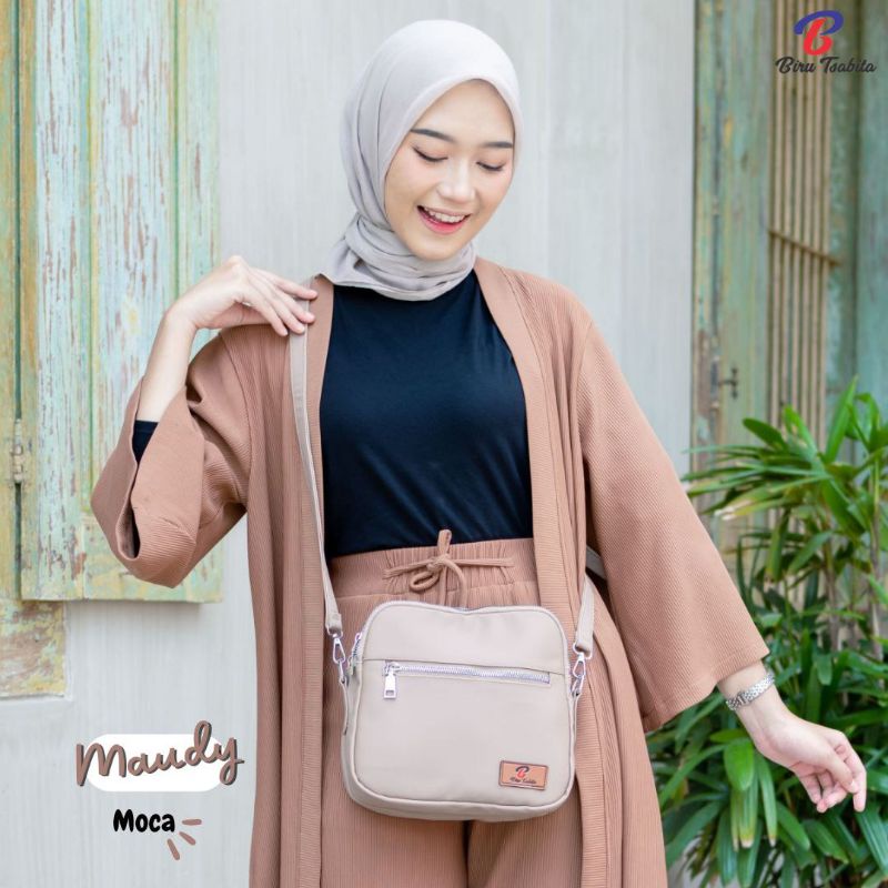 Biru Tsabita Maudy Tas Slempang Wanita 2 resleting Besar