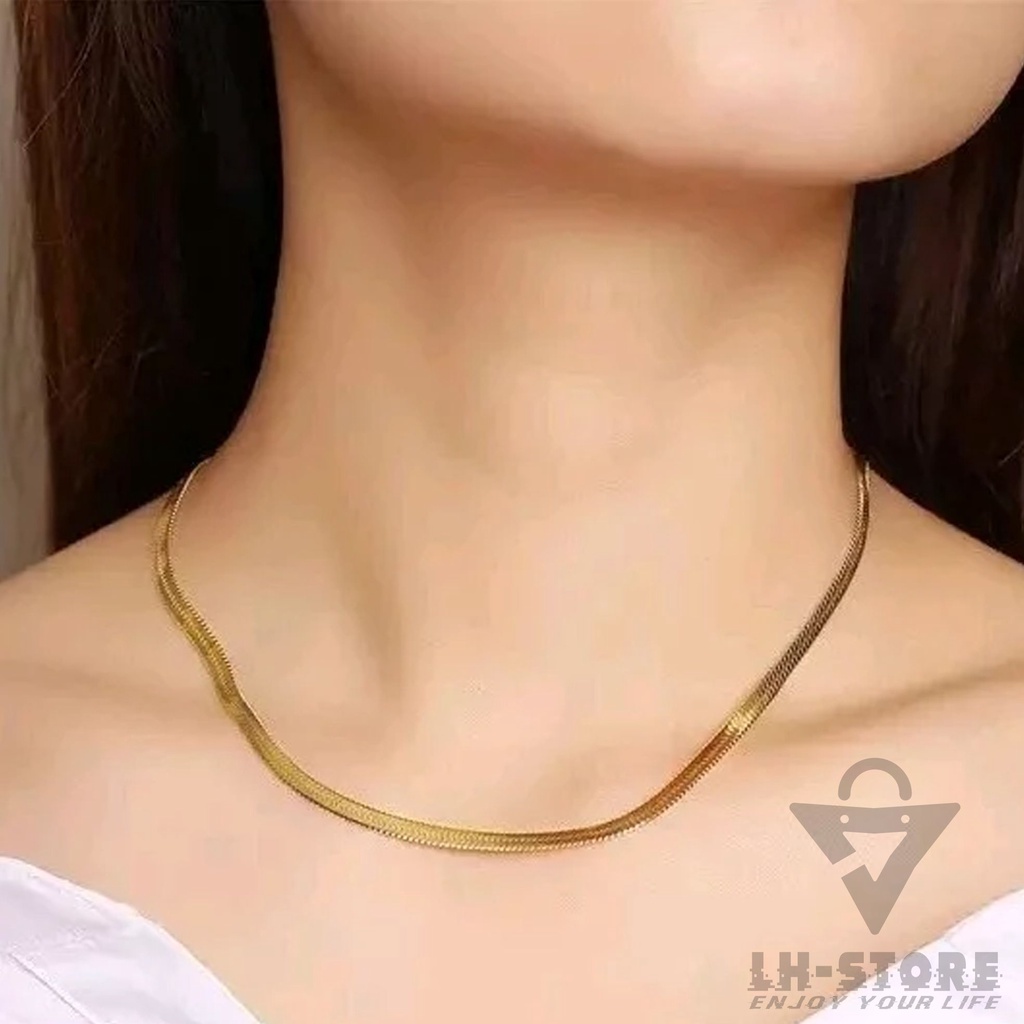 KALUNG MASKER TITANIUM GEPENG PIPIH PRIA WANITA WARNA SILVER GOLD BLACK | SIMPLE ELEGAN