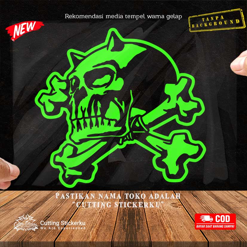 Cutting Stiker Bone &amp; Skull Variasi Jeep Motor Mobil Sticker Helm Style Timbul Keren Nyala Dasbor Spakbor Visor Body Kaca Helm Hologram Reflective Tahan Air Bodi Samping Off Road Outdoor Scoopy Vario Beat Nmax Pcx Vespa Aesthetic Pickup Modif Punisher