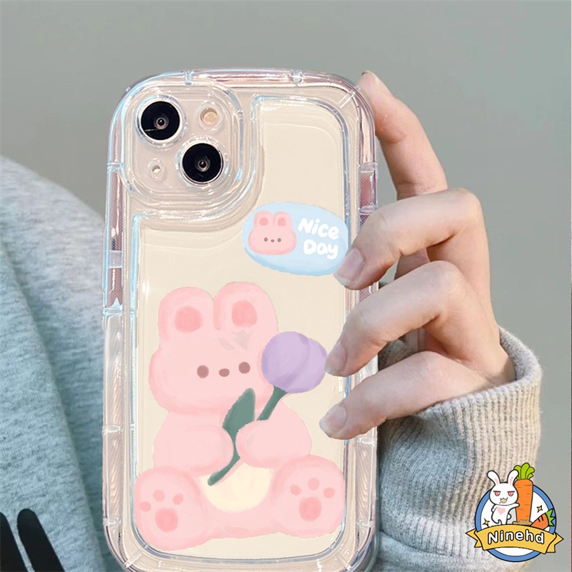 IPHONE Casing Kompatibel Untuk Iphone14 13 12 11 Pro Max X Xr Xs Max8 7 6 6s SE 2020 Plus Lovely Bear Air Cushion Phone Case Bening Silikon Airbag Shockproof Soft Case Cover Pelindung