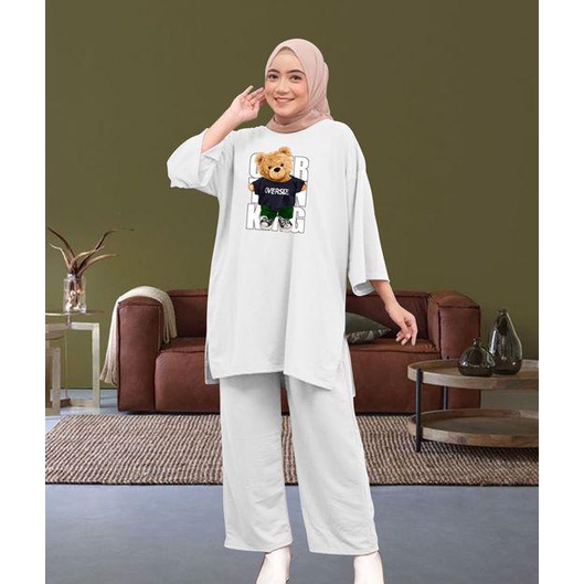 SETELAN VIRAL OVERSIZE DTF BEAR OVERSIZE / SETCEL WANITA TERBARU