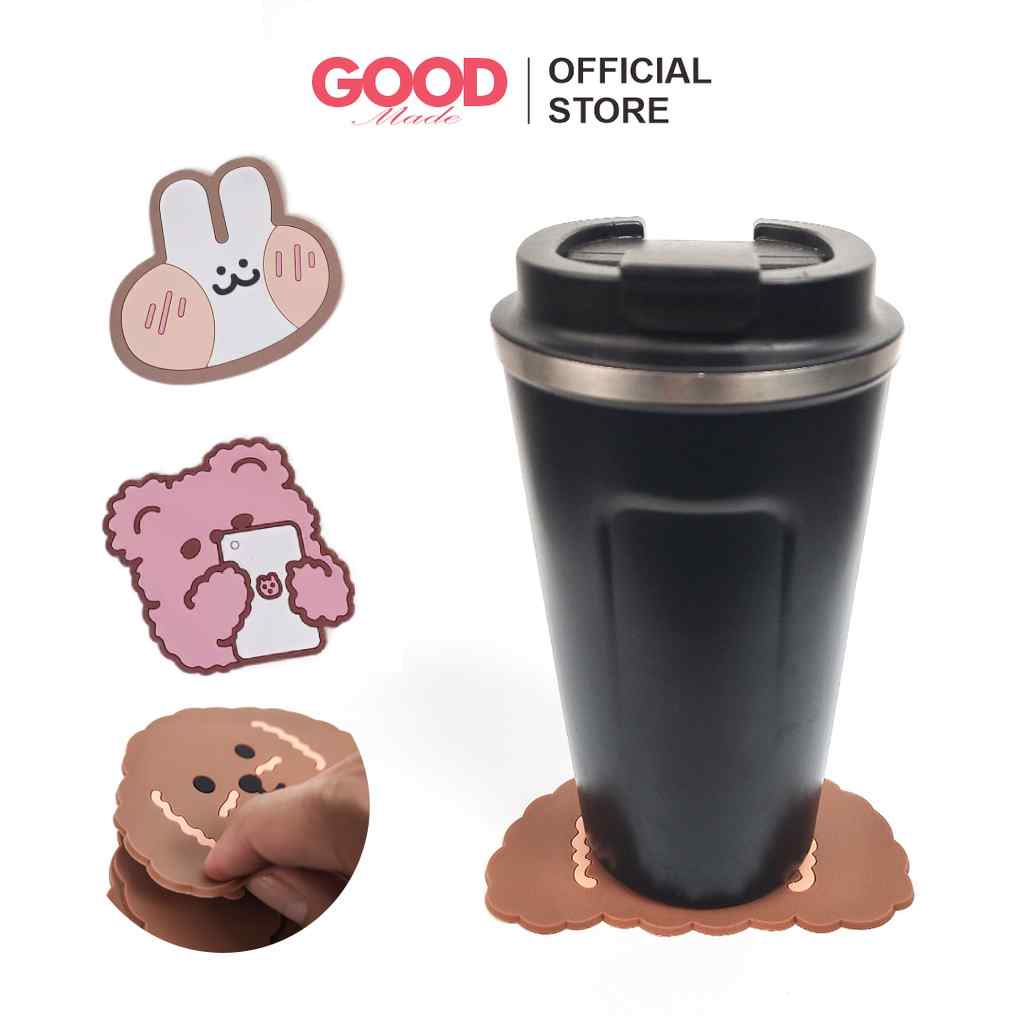 GOOD MADE - Tatakan Gelas karakter Kartun Silikon Lucu Poodle Rabbit Bear COD