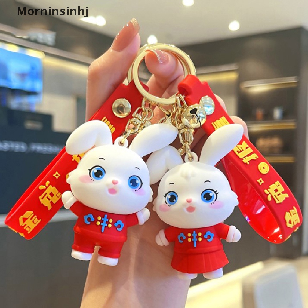 Mornin 1pc New Year Car Keyring Rabbit Keychain Key Lanyard Kartun Pasangan Gantungan Kunci Mobil Kelinci Hadiah Tahun Ransel Liontin id