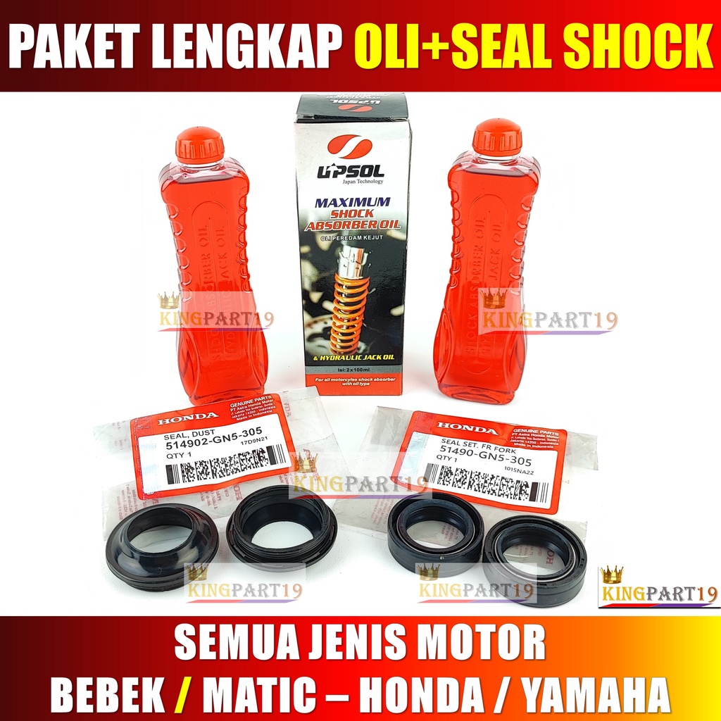 PAKET OLI SHOCK SEAL BOTTOM SEAL TUTUP ABU ISI SERBA SEPASANG SEMUA MOTOR BEBEK MATIC HONDA YAMAHA GN5
