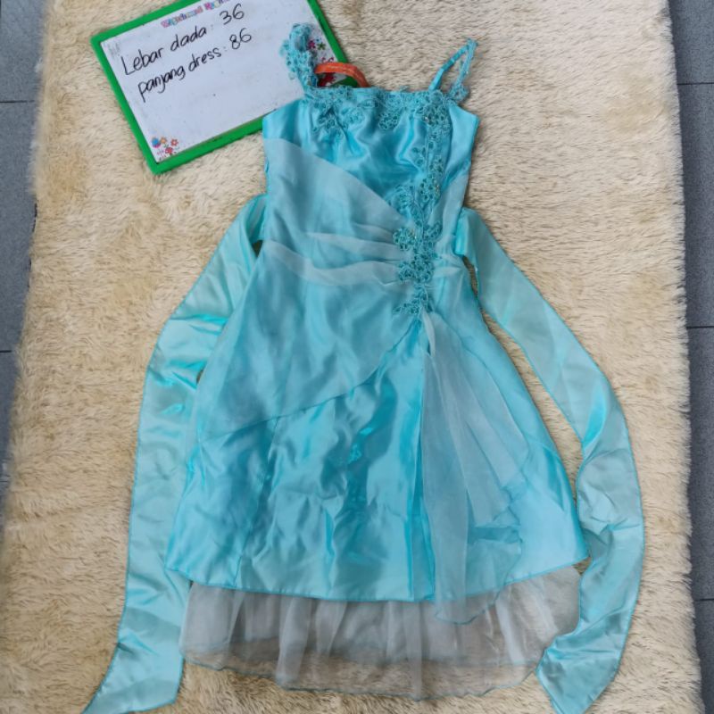 Dress pesta wanita midi dress tanpa lengan biru laut NEW