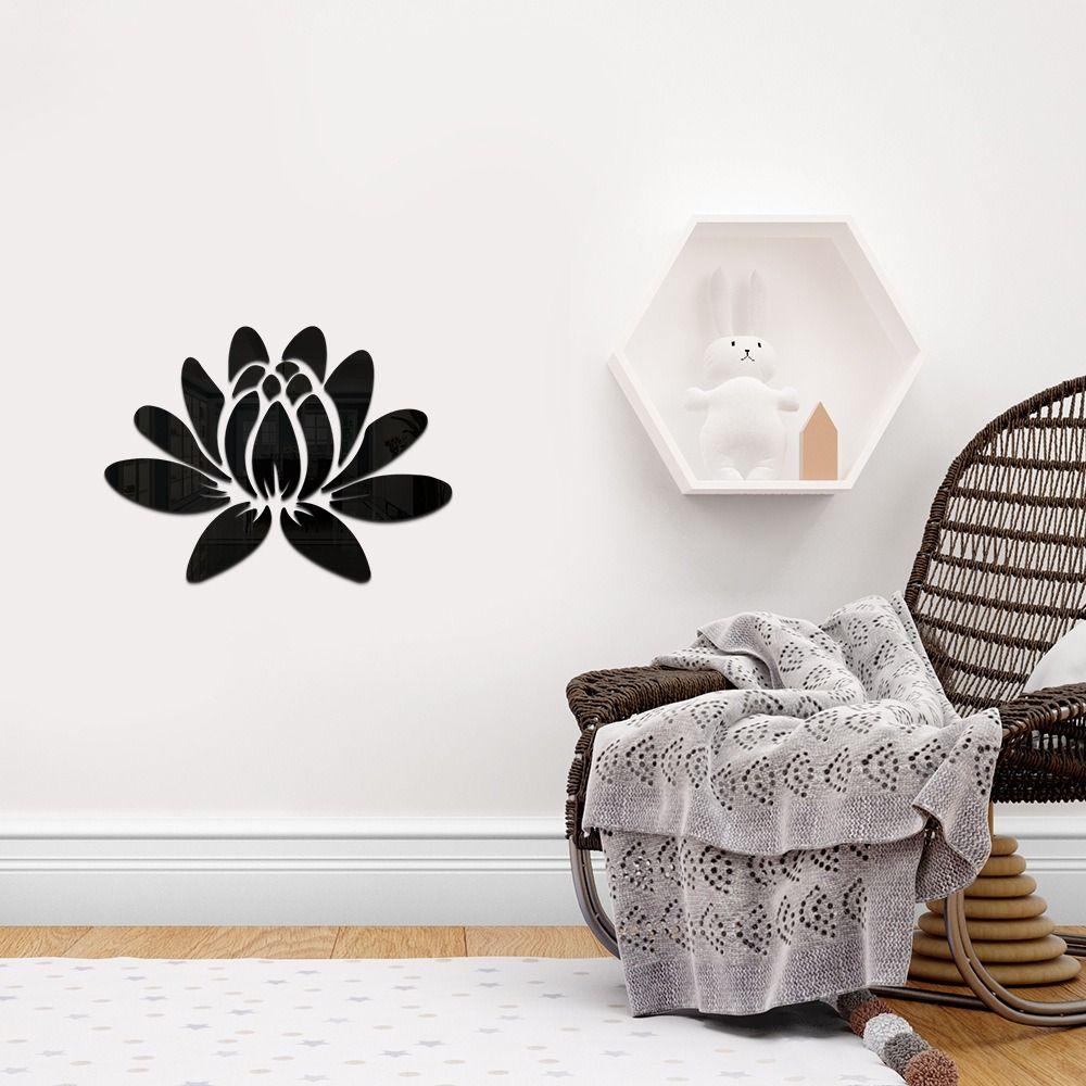 [Elegan] Cermin Stiker Dinding Tahan Air Mudah Dibersihkan Halus 3D Stereo Lotus DIY Untuk Ruang Tamu Cermin Permukaan Desain Dekorasi TV Art Mural