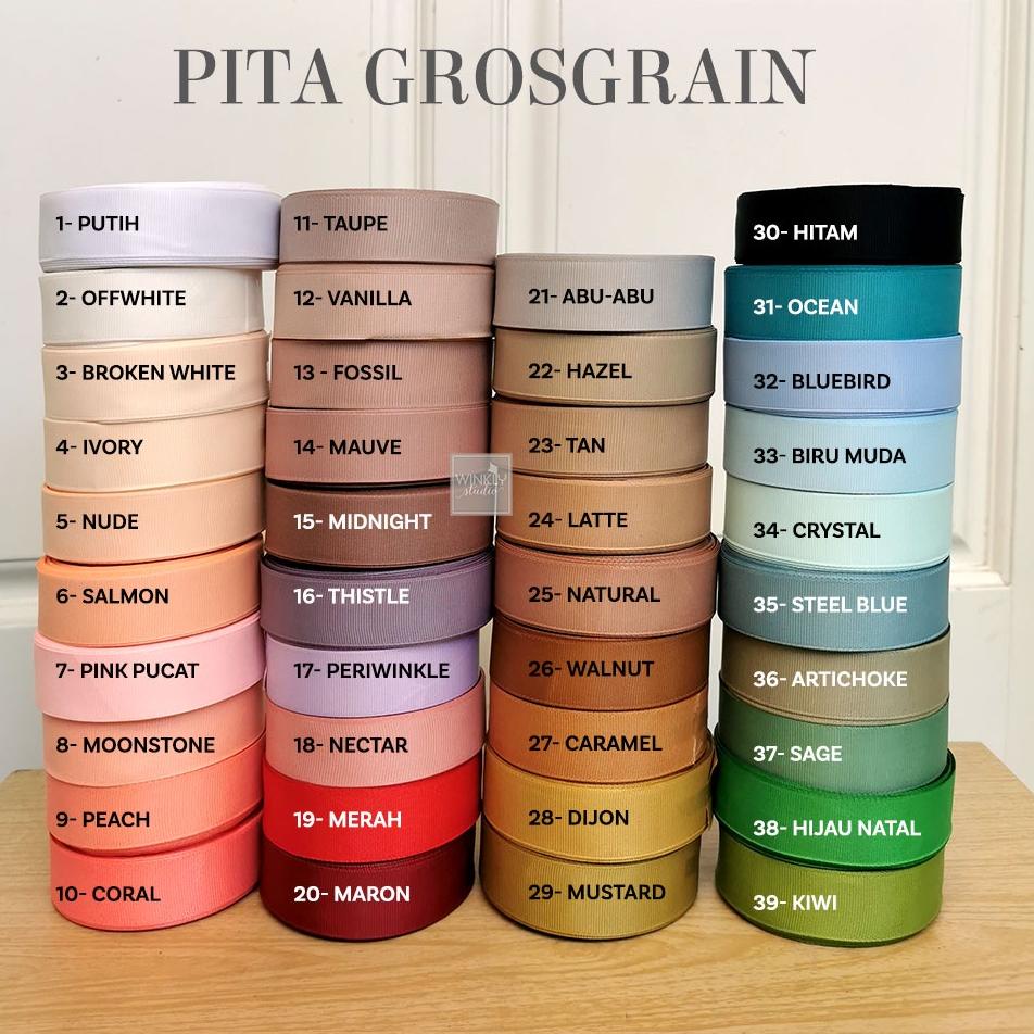 

C25 Pita Grosgrain 3/4 inch / Pita Kado 2 cm Gros Grain Ribbon 2cm - pink merah ivory biru hijau hitam ungu maroon peach brown BELANJA MURMER ⇯