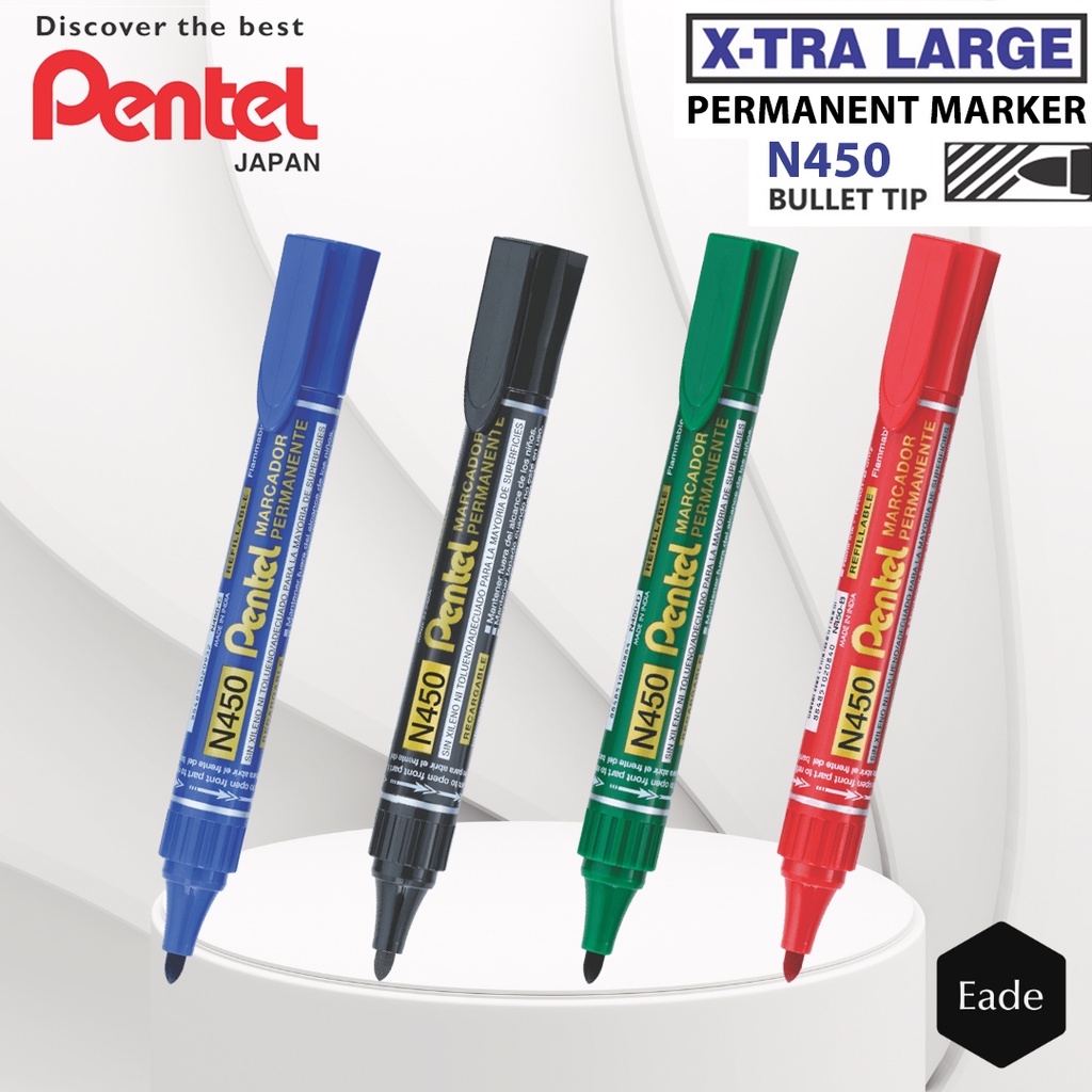 

Spidol Permanent Pentel N450 Besar / Pentel Permanent Marker Besar N 450 - Warna Hitam, Biru, Merah, Hijau