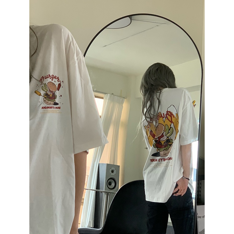 Kaos Wanita Korean Style Lengan Pendek Oversize Print T-shirt Couple Baju Kaos Putih Wanita