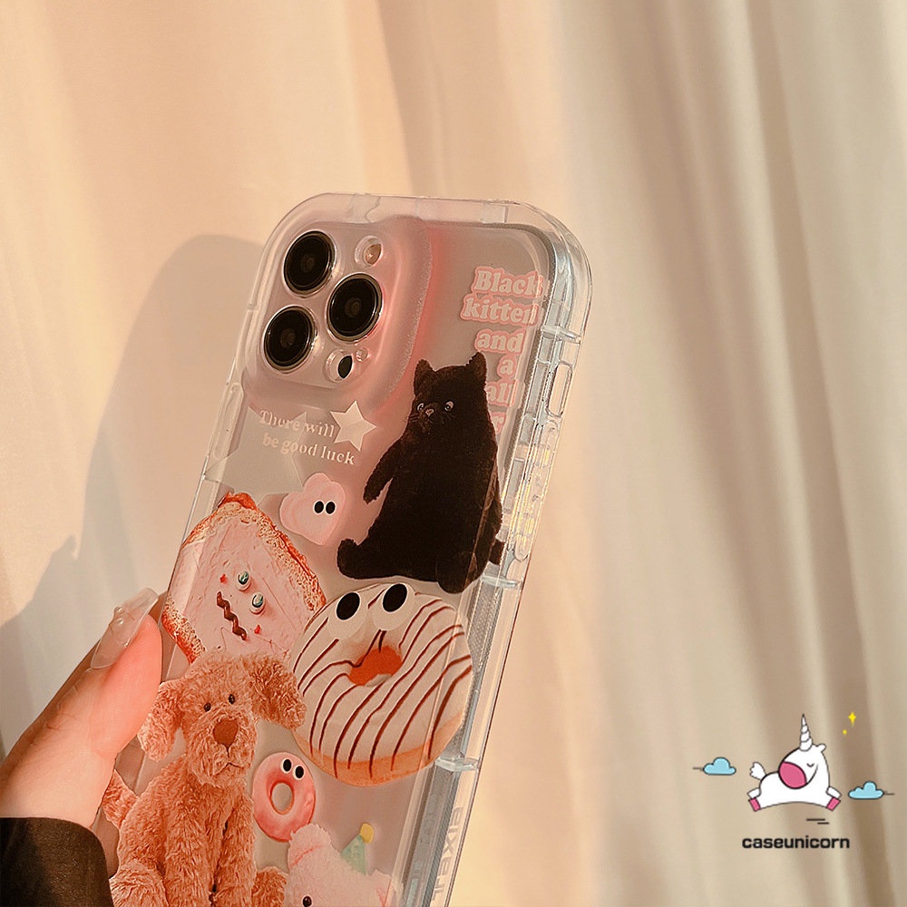IPHONE Casing Ponsel Airbag Transparan Kompatibel Untuk Iphone11 13 14 12 Pro Max6 6S 7 8 Plus XR X XS MAX Ins Hewan Lucu Stiker Kartun Boneka Beruang Anjing Kucing Shockproof Lembut TPU Penutup Belakang
