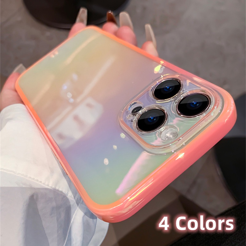 Casing Ponsel Gradasi Warna-Warni Untuk iPhone 14 Pro Max13 12 11 14 Plus Laser Mewah Warna-Warni Transparan Lembut Silikon Bening Cover