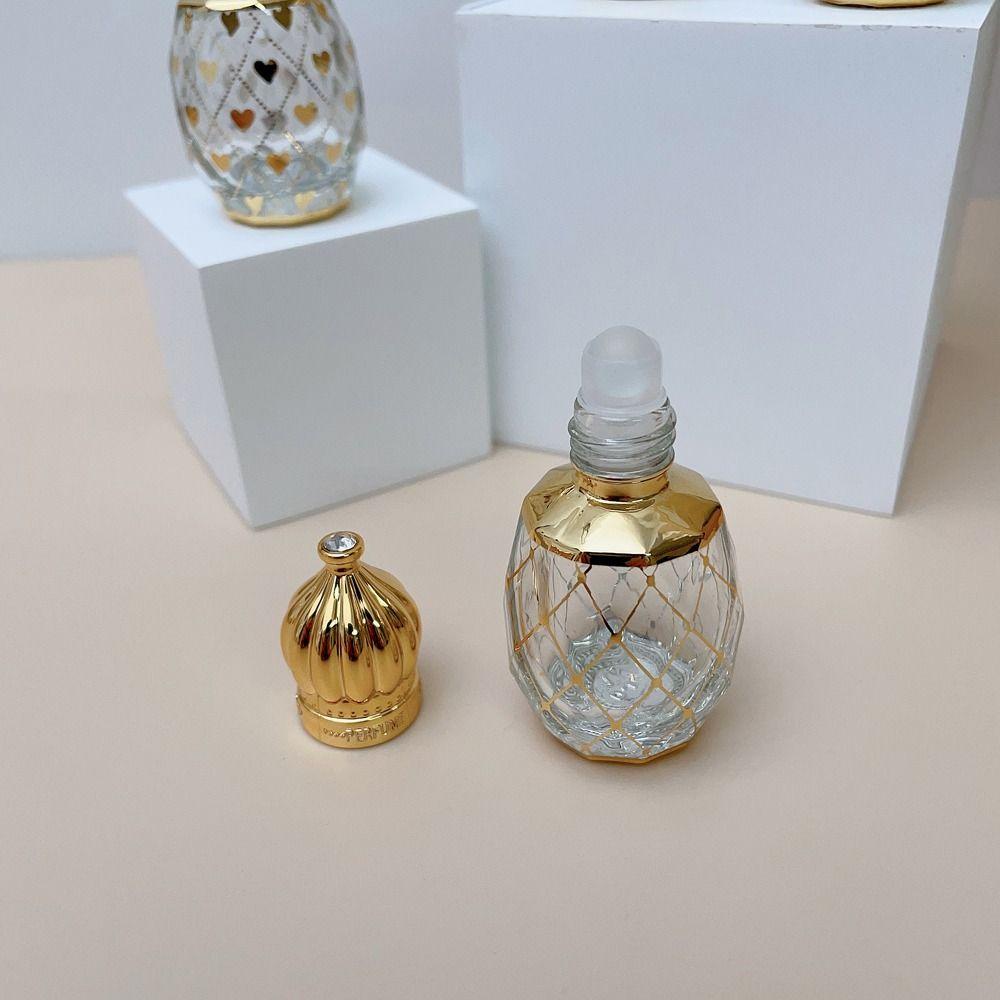 [Elegan] Botol Parfum Gold Portable Transparan Dekorasi Pernikahan Botol Isi Ulang Sample Vial Wadah Kosmetik Roller Ball Botol Vintage Roll on Bottle