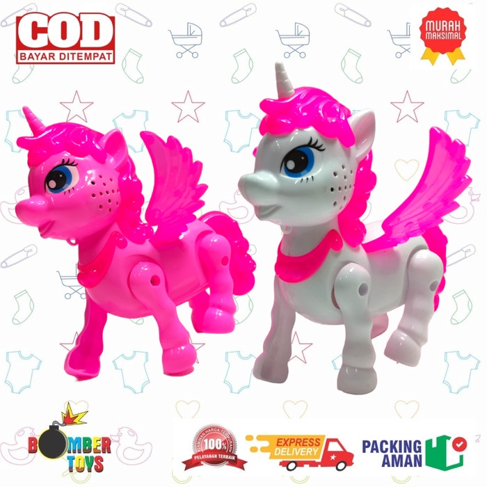 MAINAN ANAK BINATANG WALKING UNICORN KUDA PONI LUCU LAMPU MUSIK MURAH