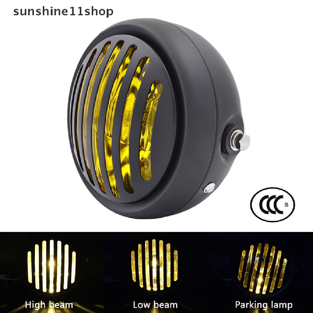 Sho Black Metal Retro Headlight Bulat Motor Grill Lampu Motor Retro Lampu Motor Moto Scooter Haen Headlight N