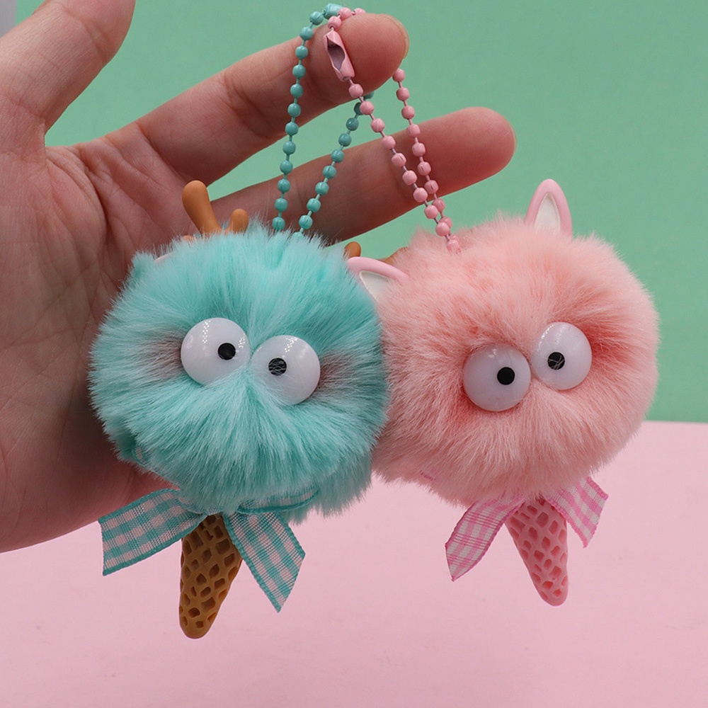 1pcs Korean Ins Bow Big Eyes Monster Kecil Plush Doll Gantungan Kunci Untuk Aksesoris Tas Gantungan Kunci