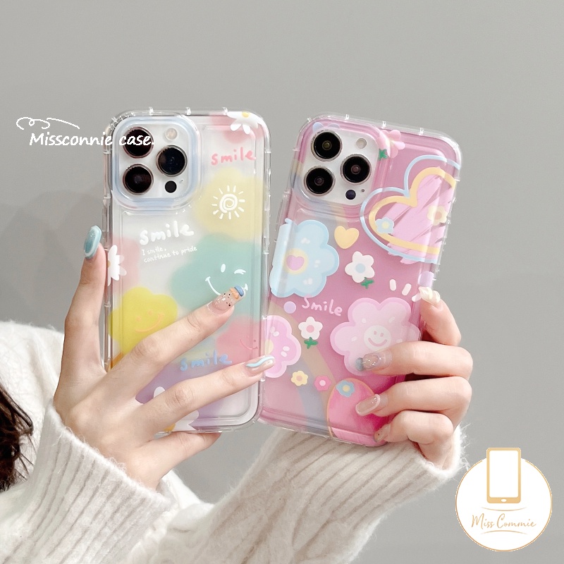 Ins Korea Cute Smiley Cover Untuk Realme C53 C55 C30 7i C17 9i C35 C25 C33 C25Y C15 C20 C20A C21Y C25s C11 C12 5 6i 5i 5s C3 C11 2021 Sun Flower Love Heart Airbag Shockproof Case