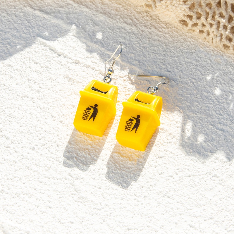 Anting Resin Anting Berlebihan Earrings Fashion Kepribadian Kreativitas Lucu Kuning Tempat Sampah Anting