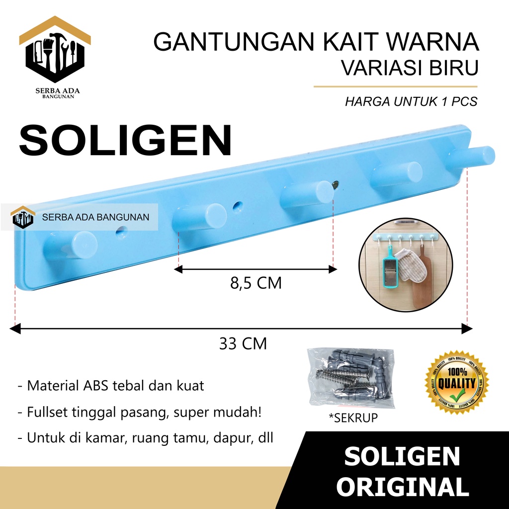 Gantungan Baju SOLIGEN Hanger 5 Kait Plastik PVC Kapstok Dinding Tembok Cantolan