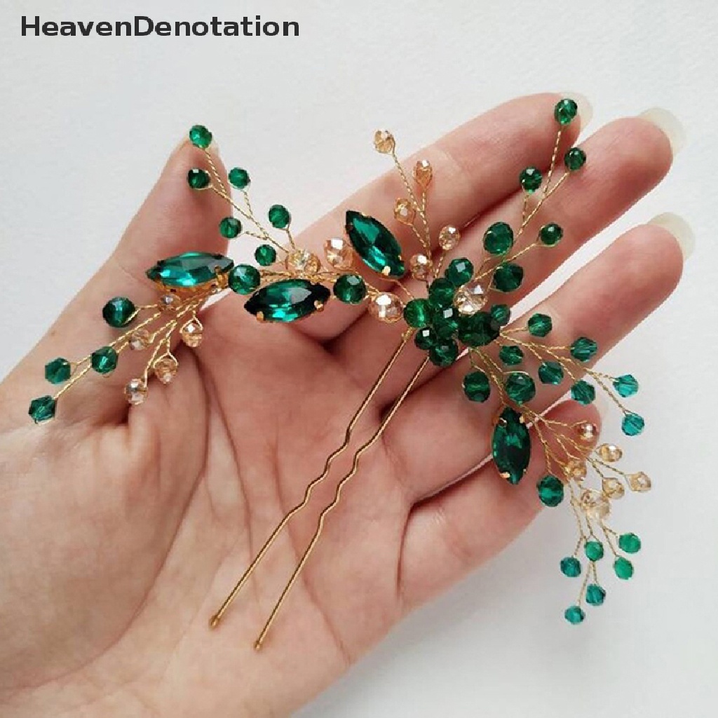 [HeavenDenotation] Fashion Menawan Berlian Imitasi Hijau Sisir Rambut Untuk Wanita Tiara Aksesoris Rambut Pengantin Pesta Pernikahan Headwear Hair Clip HDV