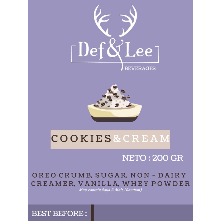 

Cookies and Cream Powder - Def & Lee 1000 gram Bubuk Cookies and Cream
