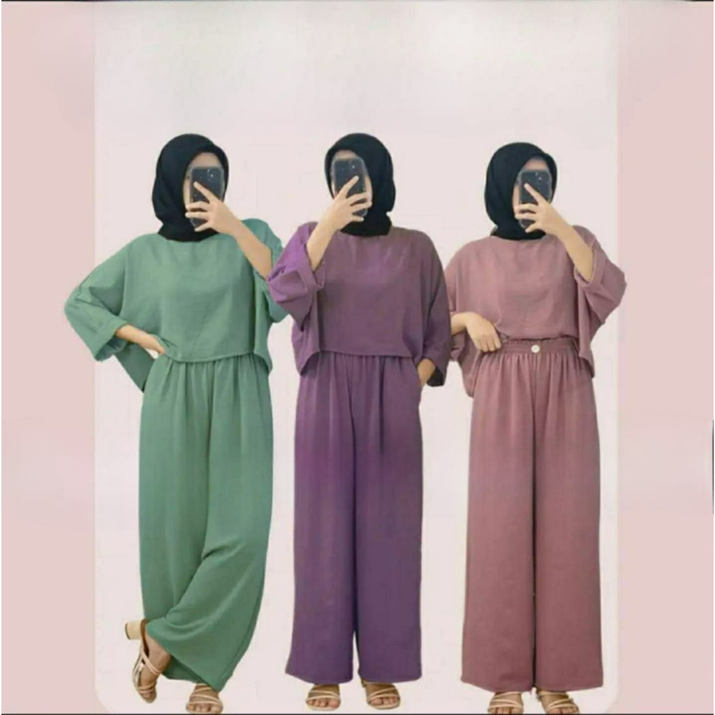 Gitania One Set Crop Top Crinkle Airflow Daily Set Wanita Korean Style Setelan Terbaru 2023