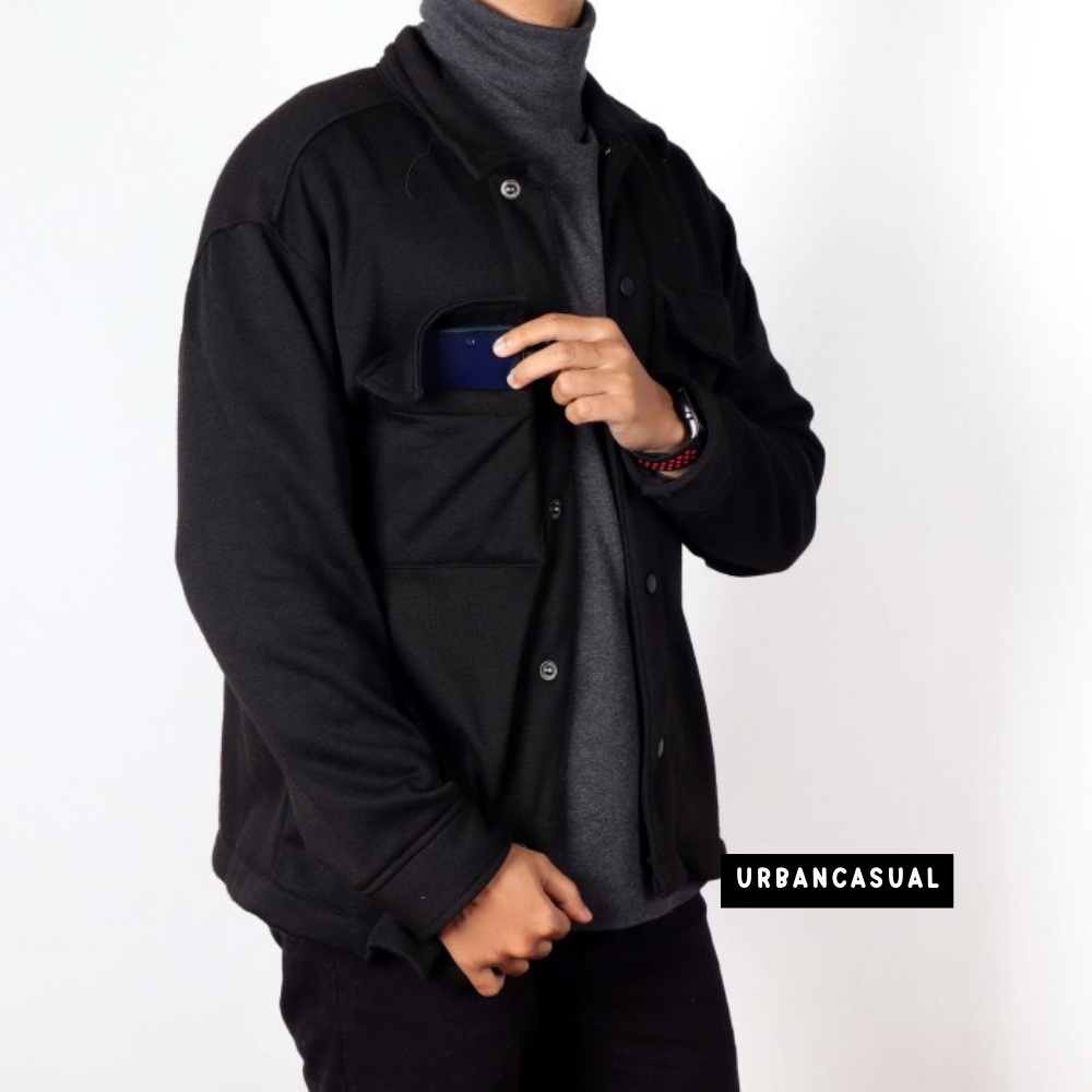 Shacket Jacket Jaket Pria Premium Fleece Tebal Jaket Kemeja Casual Cowok Cewek Trendi Model Kekinian Hangout Travelling