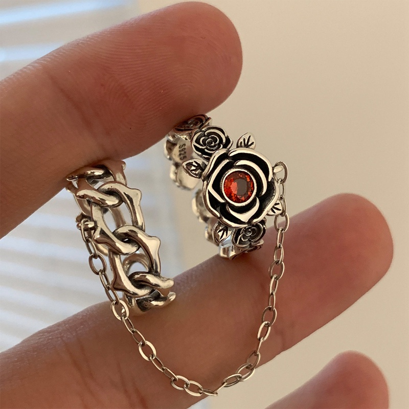 Red Zircons Flower Wedding Rings Untuk Wanita Pasangan Mode Baru Vintage Handmade Rantai Rumbai Pesta Perhiasan Hadiah