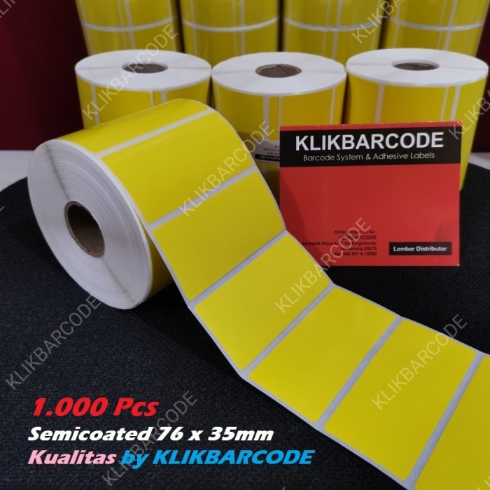 

MURAH LABEL BARCODE SEMICOATED 76 X 35 76X35MM 1LINE ISI 1.000 PCS - KUNING MURAH