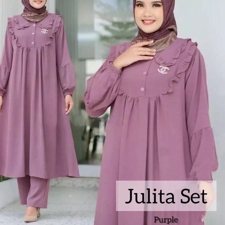 ➭ RAYON crinkle JUMBO julita - One Set Tunik Anggita bahan Rayon premium full kancing adem tali samp