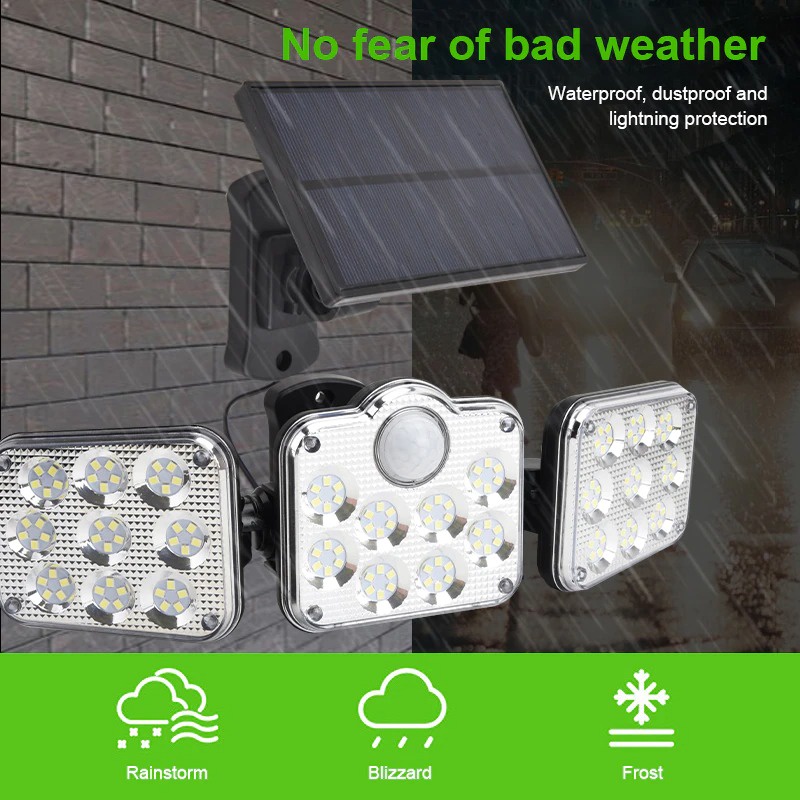 (BISA COD) FTIHSHP OOBEST Lampu Dinding Solar Double Sensor Three Head 122 LED Cool White - JD-2757A