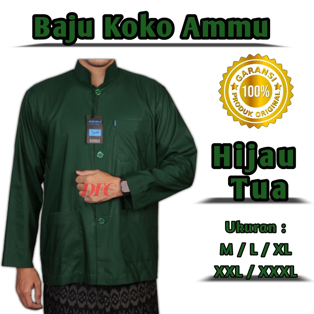 Baju Koko Ammu Collection Hijau Tua, NU, Botol, Baju Koko Muslim Pria Dewasa