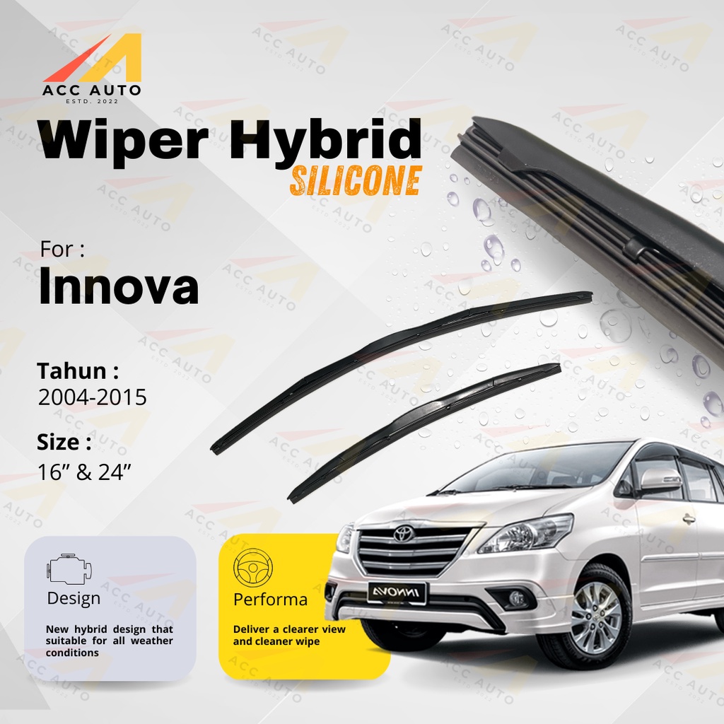 Wiper Frameless Mobil Toyota Innova Karet Kaca Silicon Hybrid / Kipas Kaca