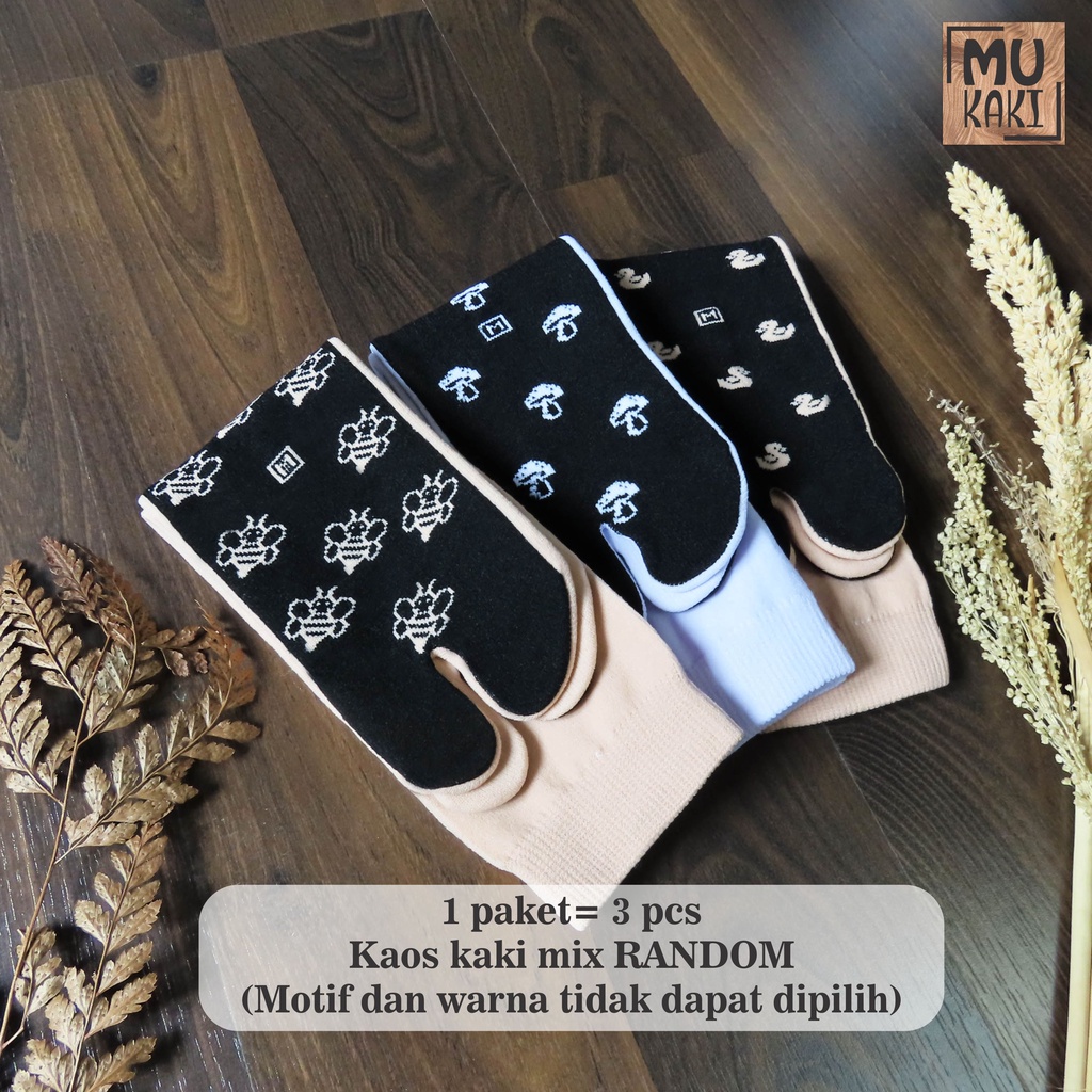 Paket Kaos Kaki Jempol Telapak Hitam Motif Size M MIX 3pcs Mukaki
