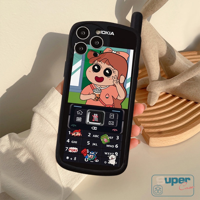 Kompatibel Untuk iPhone XR X Xs7 8 Plus 11 14 13 12 Pro MAX SE 2020 Kartun Crayon Shin-chan Bentuk Telepon Kepribadian Retro Cellular Kreatif Lucu Sakurada Nene Soft Cover
