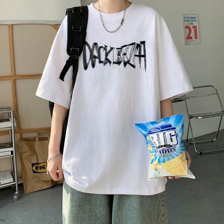 RDGF official shop  2023 versi Korea baru kemeja leher bulat  kaos cotton kaos kekinian  pencetakan surat bahasa Inggris PRIA &amp; WANITA (UNISEX)