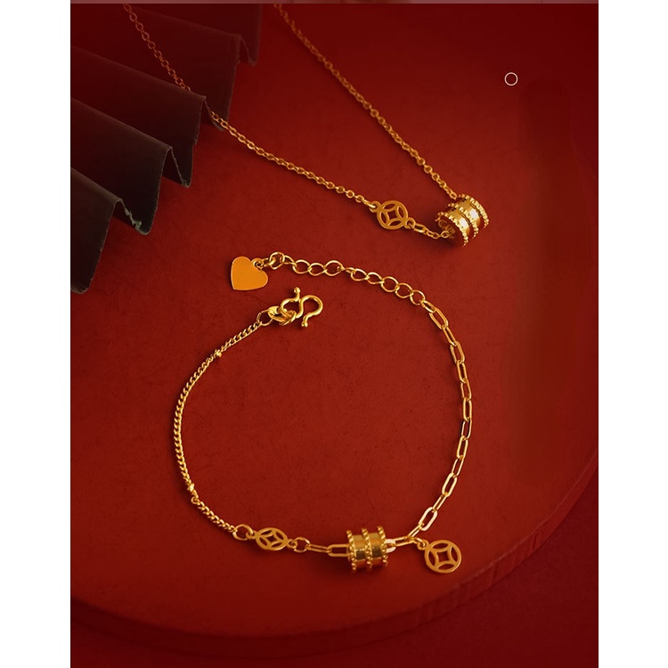 Goldkingdom Fashion Perhiasan 24 K Bangkok Aksesoris Ready Stock Geometris Berlian Bertatahkan Indah Berlapis Emas Semuanya Kecil Liar Pinggang Kalung Gelang