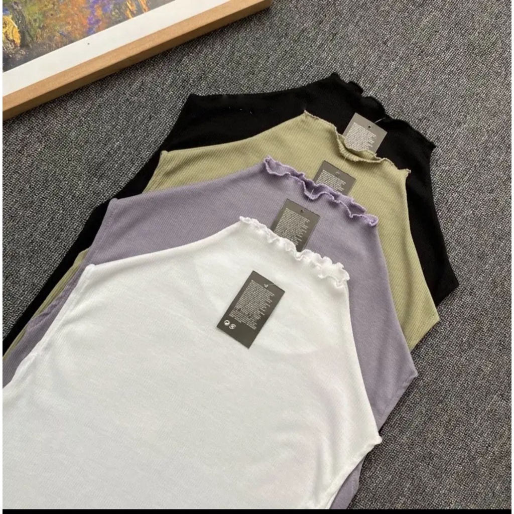 Inner Dewi Bahan RIb Turtleneck Tanpa Lengan