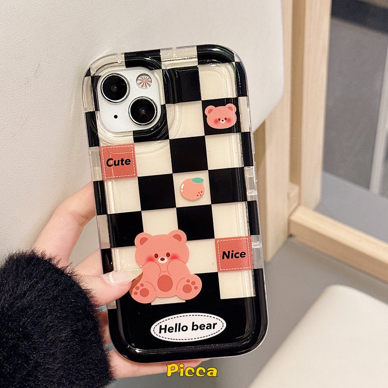 Casing Redmi 9A 9T 10A 10a1 9C NFC Redmi10 Note9 Note11 Note10 Note9 10s 11 11s Note10s Kartun Beruang Lucu Kelinci Kotak-Kotak Pasangan Airbag Shockproof Anti Jatuh Lembut Tpu Cover