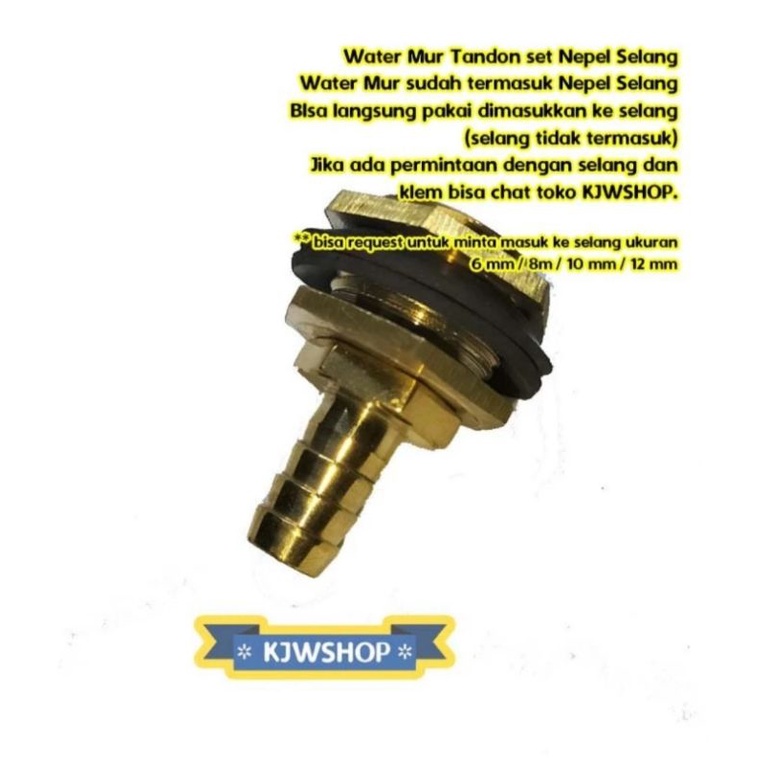 Watermur Tandon 3/4" x 1/2" + Nepel Selang Kuningan Mor Tandon 3/4 x 1/2 Verlop Ring Kuningan 3/4" x