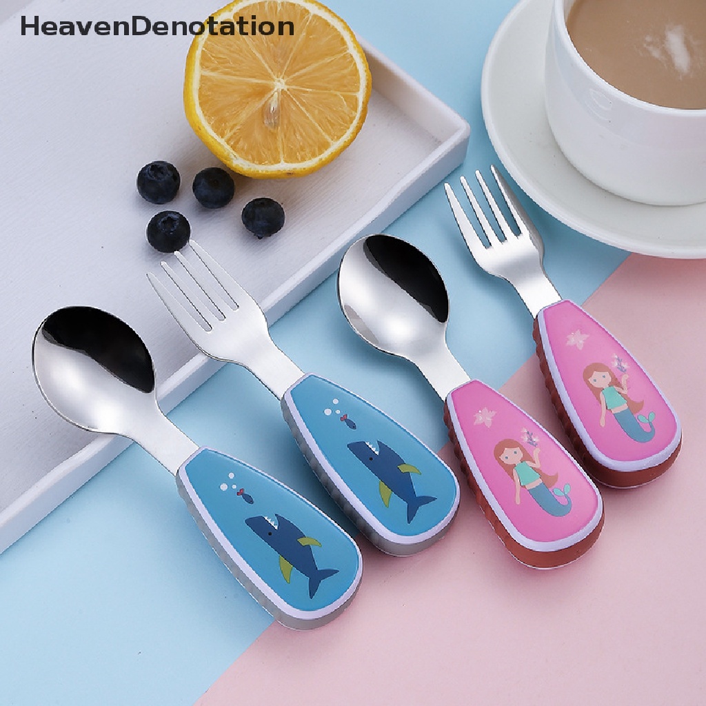 [HeavenDenotation] Sendok Kecil Anak Stainless steel Motif Kartun Garpu Sendok Set Peralatan Makan HDV