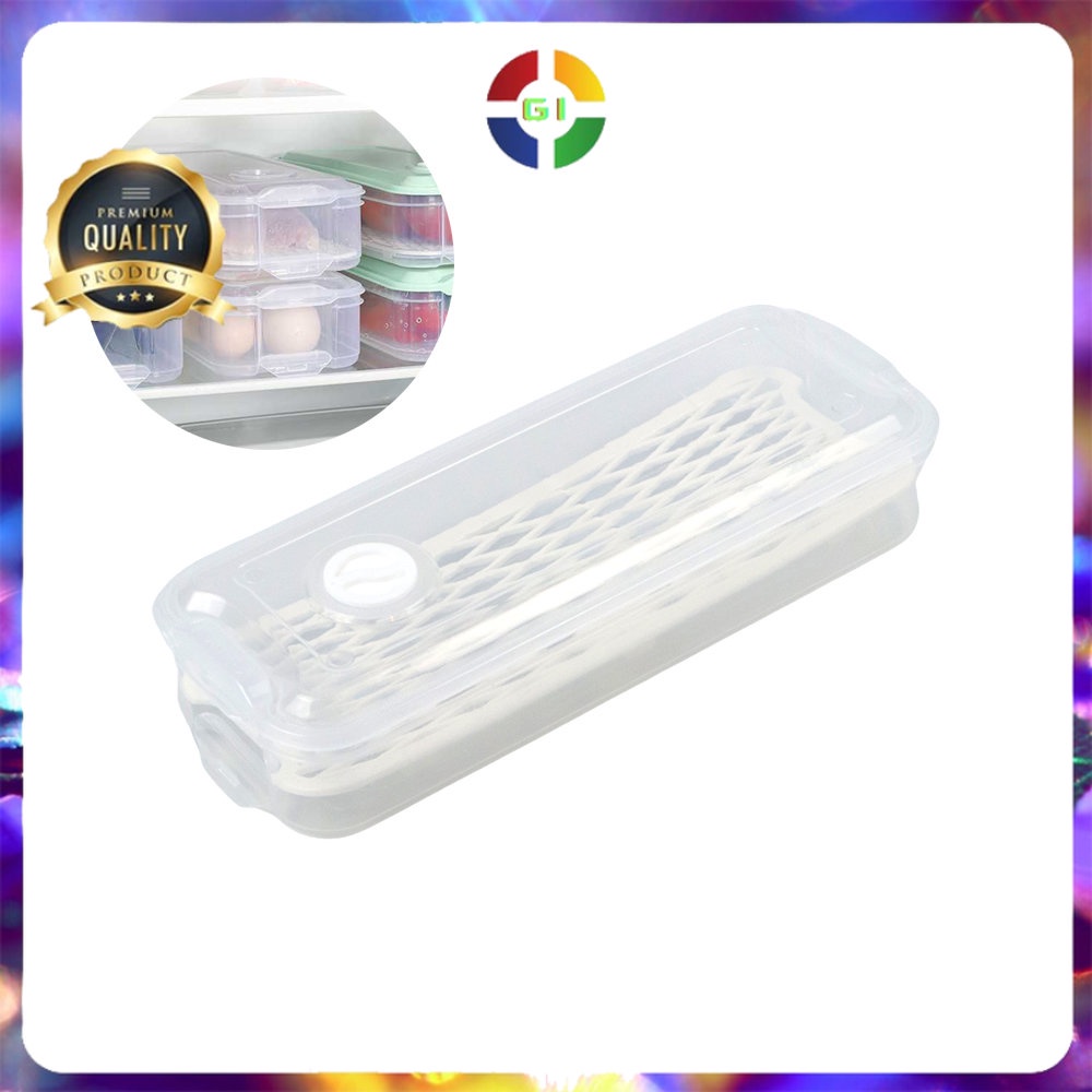 Kotak Kontainer Penyimpan Makanan Kulkas Serbaguna Kitchen Storage Food Box with Drain Hole White