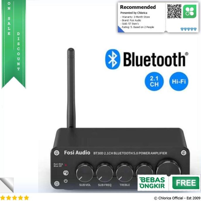 Fosi Audio Bluetooth 5.0 Amplifier 2.1 Bass Treble Control BT30D