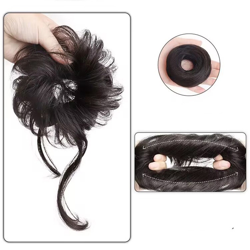 [COD Tangding] 2 Pcs Fluffy Tassel Round Ball Head Wig Wanita Perempuan Natural Double Ball Head Aksesoris